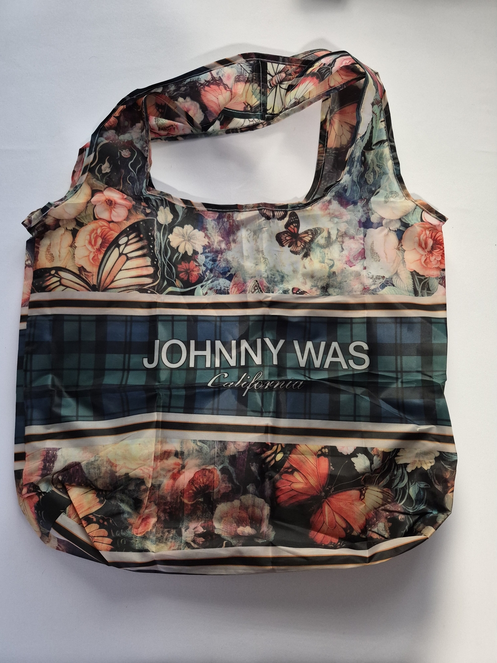 Johnny Was Multicolor Floral Butterfly Foldable Reusable Tote Bag OS